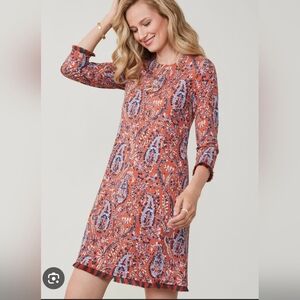 NWT Island Fringe Mini Dress Marsh Boardwalk Paisley Tomato A-line‎ 3/4 Sleeves